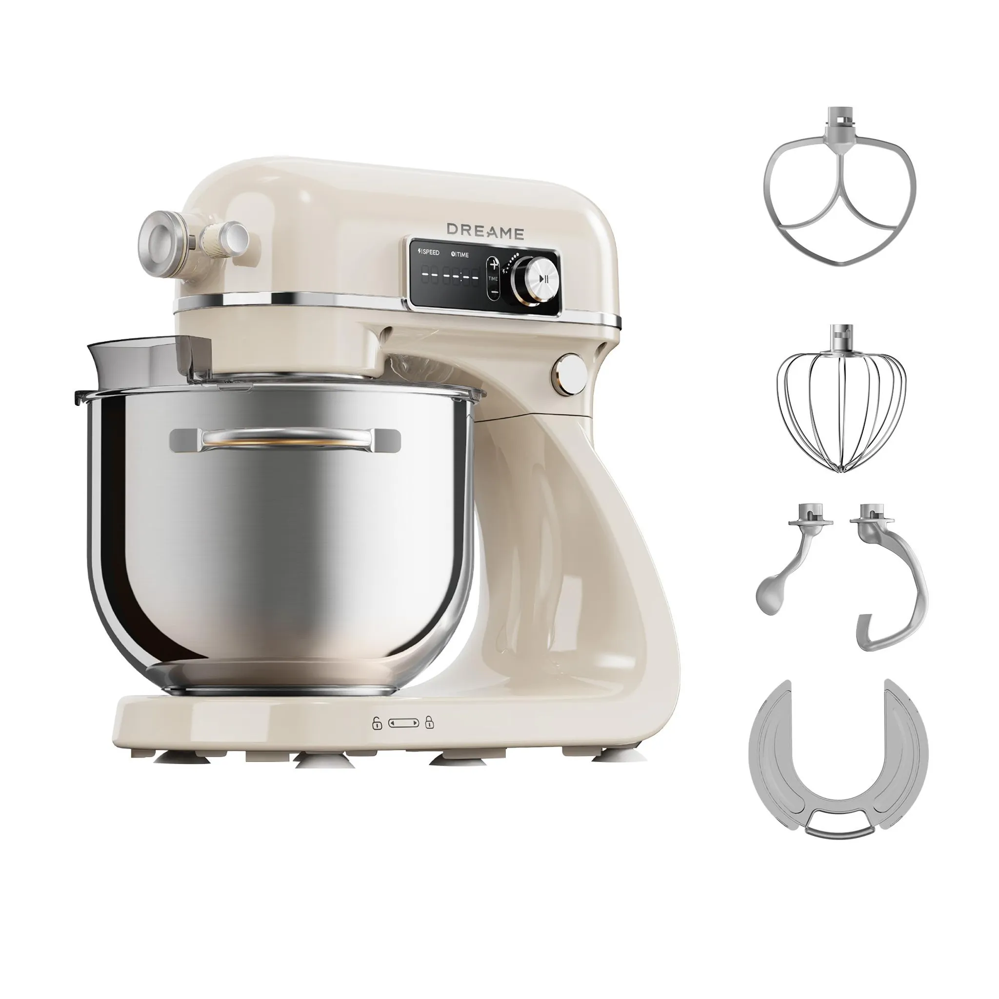 2d01ce3e9615bc5e7b50b571fe092b78.webp Dreame MX60 Standmixer mit patentiertem Doppelteighaken,leisem 800W,Intelligent Digitalanzeige,12 Geschwindigkeitsstufen,6-Liter Rührschüssel,creme – Bild 1