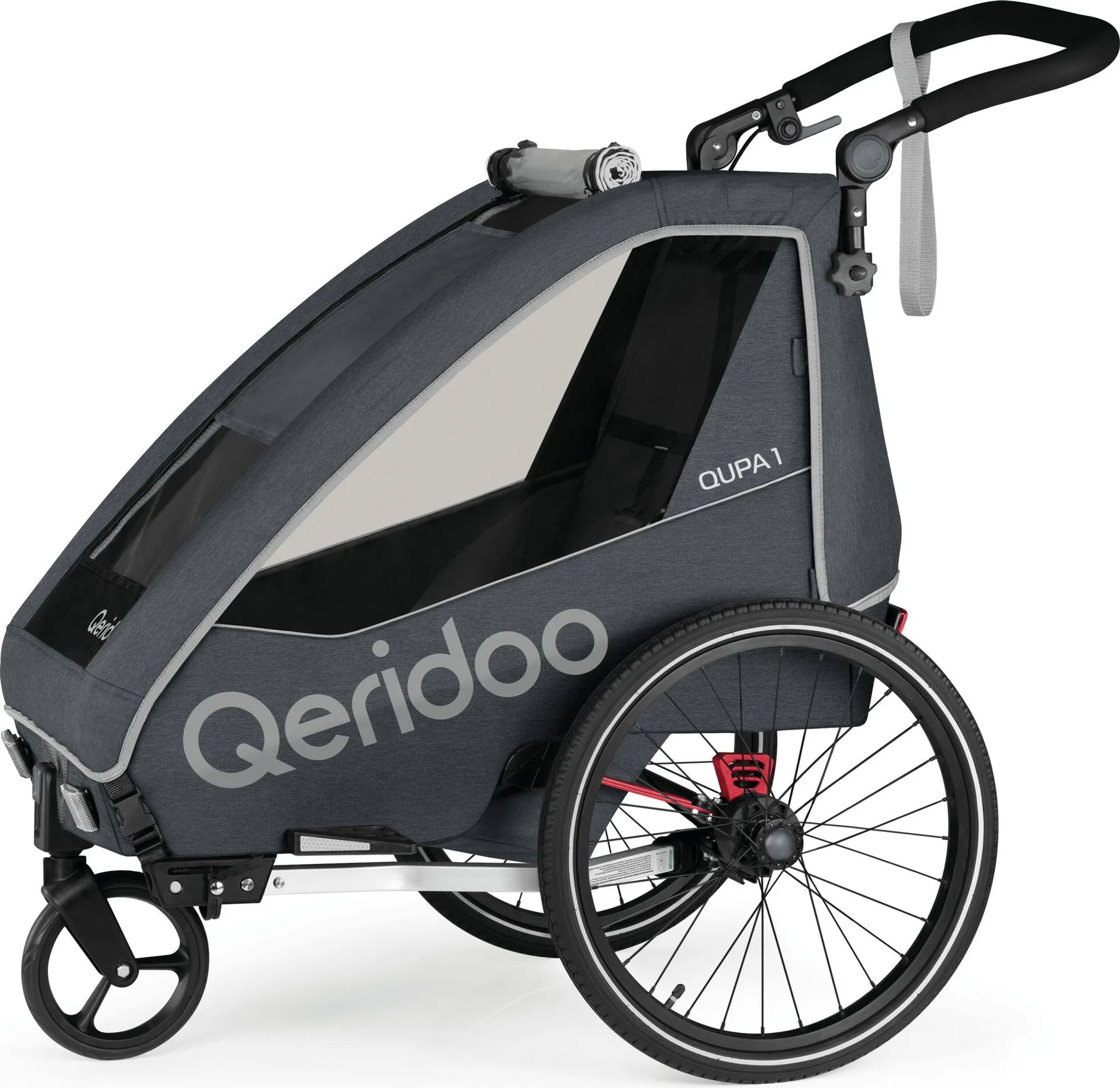 9402ae821c7c4fc961b21a705d2f3cc4.webp QERIDOO QUPA 1 Einsitzer Fahrradanhänger Grau – Bild 1