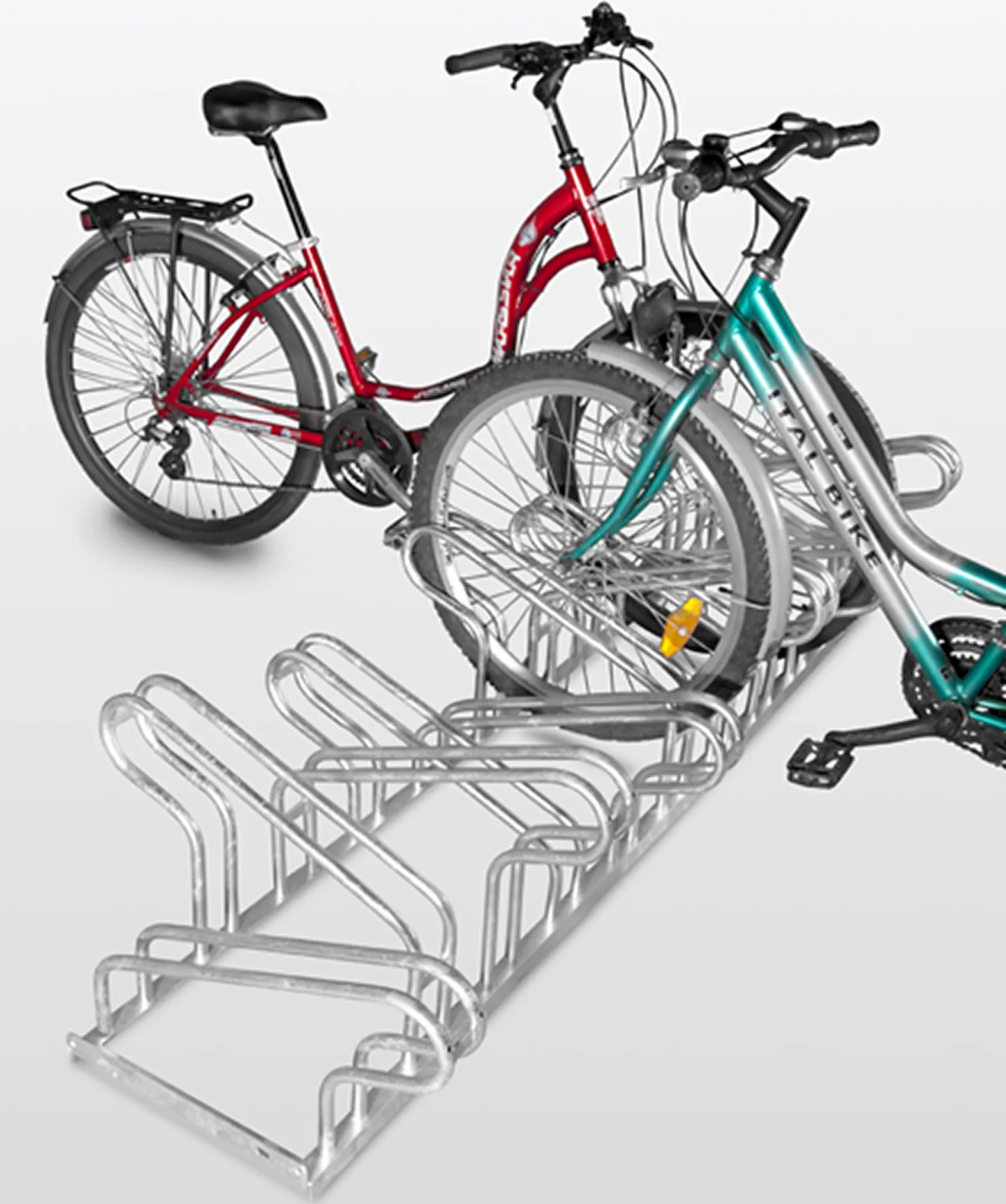 a77a6ec9b598502a50023b5fcff9acc8.webp POV® Fahrradständer TOP, 2-seitige Radeinstellung, verschraubt, für 12 Fahrräder (6 je Seite) – Bild 1