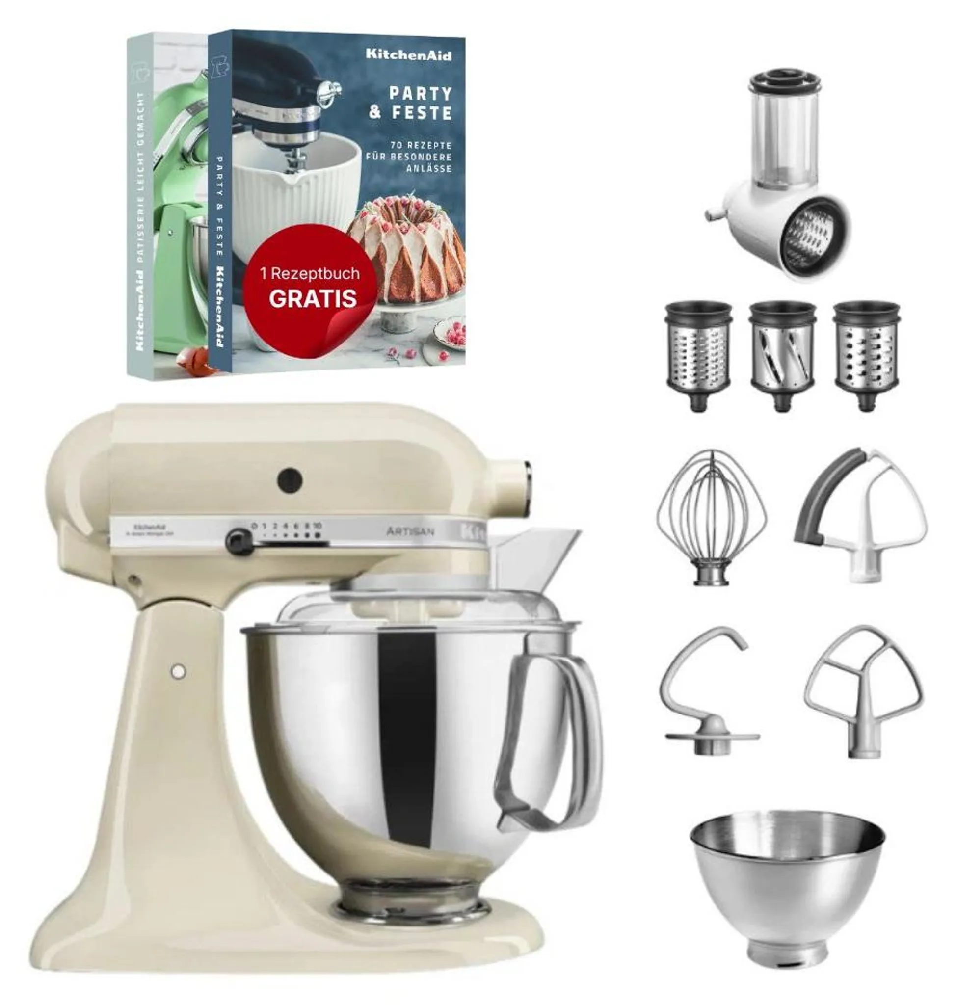 fd8ae70dfcaef690a3de393290a85c05.webp KitchenAid 4,8 L 5KSM175 Artisan Küchenmaschine Set 1 Gemüseschneider Crème – Bild 1